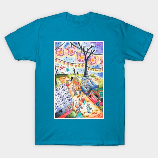 Summer Lantern Festival in Watercolor T-Shirt by narwhalwall